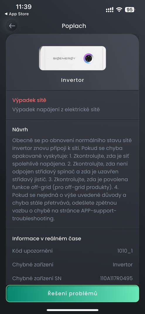 Chybové hlášení s návrhem řešení
