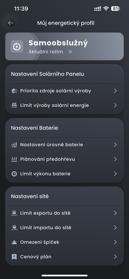 Nastavení energetického profilu
